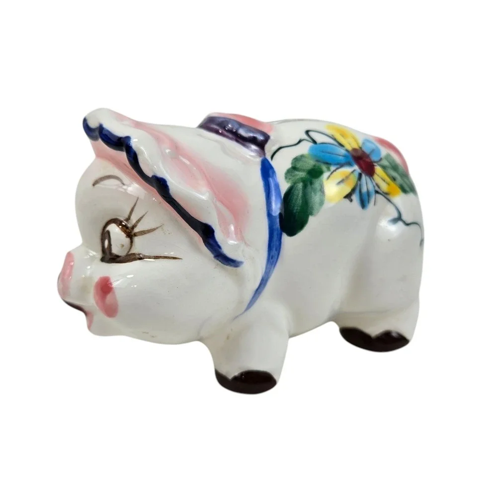 Vintage 1950s Miniature Hand Painted Ceramic Piggy Bank Japanese‎ 4x3x2